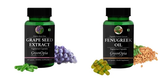 [BRSRYGAOBN7B6G35] Grape-seed-extract-60-vegetarian-capsules, Fenugreek-oil-vegetarian-capsules Combo | Convenient Nutrition & Wellness Routine | Multi-Product Pack