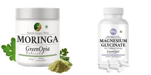 [BRSRYGAOARYQ22Q6] Moringa-oleifera-powder, Magnesium-glycinate-forte-tablets Combo | Convenient Nutrition & Wellness Routine | Multi-Product Pack