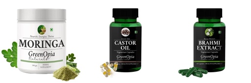 [BRSRYGAOAEFGC3L6] Moringa-oleifera-powder, Castor-oil-vegetarian-capsules, Brahmi-vegetarian-capsules Combo | Convenient Nutrition & Wellness Routine | Multi-Product Pack