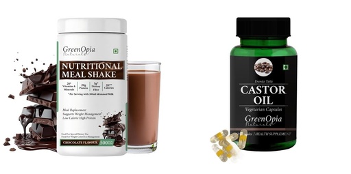 [BRSRYGAOBEHAOYLX] Nutritional-meal-shake-chocolate, Castor-oil-vegetarian-capsules Combo | Convenient Nutrition & Wellness Routine | Multi-Product Pack