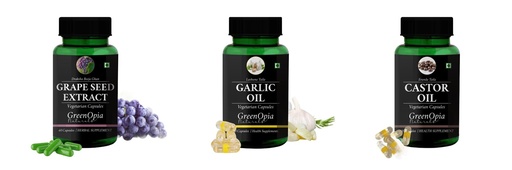 [BRSRYGAOCMNRGCY6] Grape-seed-extract-60-vegetarian-capsules, Garlic-oil-vegetarian-capsules, Castor-oil-vegetarian-capsules Combo | Convenient Nutrition & Wellness Routine | Multi-Product Pac