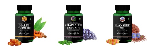 [BRSRYGAOCMAWKDL5] Haldi-oil-vegetarian-capsules, Grape-seed-extract-60-vegetarian-capsules, Flax-seed-oil-vegetarian-capsules Combo | Convenient Nutrition & Wellness Routine | Multi-Product P