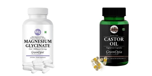 [BRSRYGAOCMGRMAA6] Magnesium-glycinate-forte-tablets, Castor-oil-vegetarian-capsules Combo | Convenient Nutrition & Wellness Routine | Multi-Product Pack