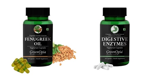 [BRSRYGAOCMFBMDQ2] Fenugreek-oil-vegetarian-capsules, Digestive-enzymes-60-vegetarian-capsules Combo | Convenient Nutrition & Wellness Routine | Multi-Product Pack