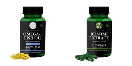 [BRSRYGAOCMFBMD3V] Fish-oil-double-strength, Brahmi-vegetarian-capsules Combo | Convenient Nutrition & Wellness Routine | Multi-Product Pack