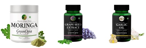 [BRSRYGAOCNYGYEI4] Moringa-oleifera-powder, Grape-seed-extract-60-vegetarian-capsules, Garlic-oil-vegetarian-capsules Combo | Convenient Nutrition & Wellness Routine | Multi-Product Pack