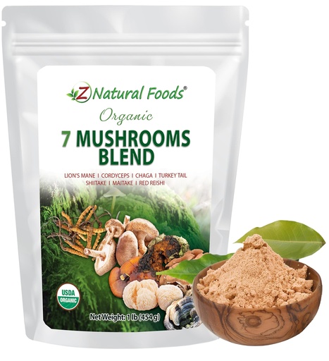 [BRSWYZ33PMCQYA37] Z Natural Foods Organic 7 Sacred Mushrooms Blend - Lion’s Mane, Cordyceps, Chaga, Red Reishi, Shiitake, Maitake - Organic Mushroom Powder for Coffee, Smoothies, 1 lb