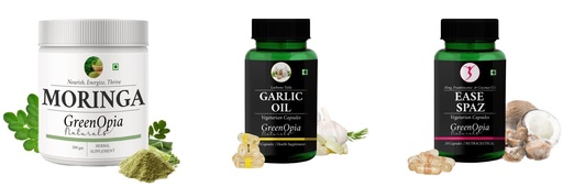 [BRSRYGAOCN6BU2TB] Moringa-oleifera-powder, Garlic-oil-vegetarian-capsules, Ease-spaz-vegetarian-capsules Combo | Convenient Nutrition & Wellness Routine | Multi-Product Pack