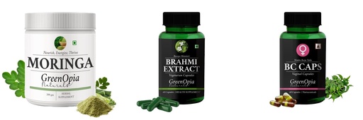 [BRSRYGAOBUHGAAD5] Moringa-oleifera-powder, Brahmi-vegetarian-capsules, Bc-caps-vaginal-capsules Combo | Convenient Nutrition & Wellness Routine | Multi-Product Pack