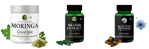 [BRSRYGAOBUHGAADB] Moringa-oleifera-powder, Brahmi-vegetarian-capsules, Black-seed-oil-capsules Combo | Convenient Nutrition & Wellness Routine | Multi-Product Pack