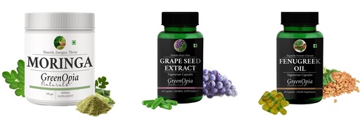 [BRSRYGAOBV7BAYAY] Moringa-oleifera-powder, Grape-seed-extract-60-vegetarian-capsules, Fenugreek-oil-vegetarian-capsules Combo | Convenient Nutrition & Wellness Routine | Multi-Product Pack