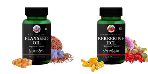 [BRSRYGAOBV6A4HIU] Flax-seed-oil-vegetarian-capsules, Berberine-hcl-vegetarian-capsules Combo | Convenient Nutrition & Wellness Routine | Multi-Product Pack