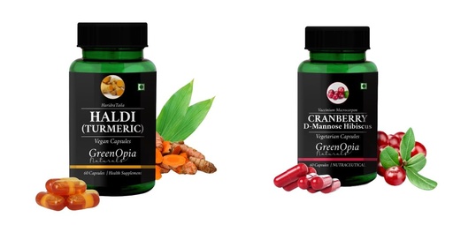 [BRSRYGAOAUAQEYIU] Haldi-oil-vegetarian-capsules, Cranberry-d-mannose-hibiscus-capsules Combo | Convenient Nutrition & Wellness Routine | Multi-Product Pack