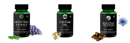 [BRSRYGAOAENQOD3F] Grape-seed-extract-60-vegetarian-capsules, Castor-oil-vegetarian-capsules, Black-seed-oil-capsules Combo | Convenient Nutrition & Wellness Routine | Multi-Product Pack