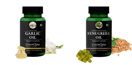 [BRSRYGAOPMPB4YIY] Garlic-oil-vegetarian-capsules, Fenugreek-oil-vegetarian-capsules Combo | Convenient Nutrition & Wellness Routine | Multi-Product Pack