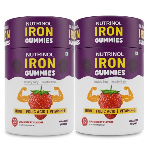 [BRSRGBD5CIHBYDT6] Knoll Healthcare Nutrinol Iron Gummies With Folic Acid & Vitamin E | Strawberry Flavour | No Sugar Added | 30 Gummies | Supports Hemoglobin, Energy & Immunity (Pack Of 2)