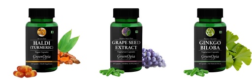 [BRSRYGAOCQDWEF34] Haldi-oil-vegetarian-capsules, Grape-seed-extract-60-vegetarian-capsules, Ginkgo-biloba-vegetarian-capsules Combo | Convenient Nutrition & Wellness Routine | Multi-Product P