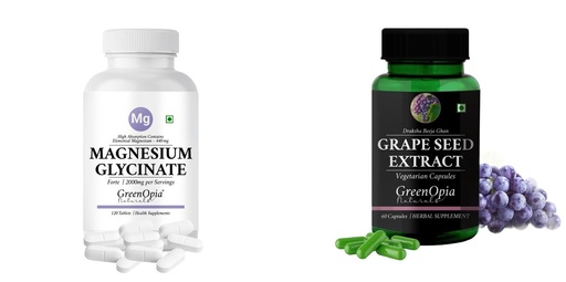 [BRSRYGAOCAFQGELL] Magnesium-glycinate-forte-tablets, Grape-seed-extract-60-vegetarian-capsules Combo | Convenient Nutrition & Wellness Routine | Multi-Product Pack