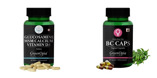 [BRSRYGAOCINRQEI3] Glucosamine-msm-tablets, Bc-caps-vaginal-capsules Combo | Convenient Nutrition & Wellness Routine | Multi-Product Pack