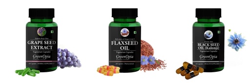 [BRSRYGAOB5YG2CI6] Grape-seed-extract-60-vegetarian-capsules, Flax-seed-oil-vegetarian-capsules, Black-seed-oil-capsules Combo | Convenient Nutrition & Wellness Routine | Multi-Product Pack