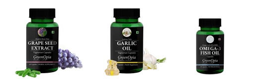 [BRSRYGAOB57RQDYZ] Grape-seed-extract-60-vegetarian-capsules, Garlic-oil-vegetarian-capsules, Fish-oil-capsules Combo | Convenient Nutrition & Wellness Routine | Multi-Product Pack