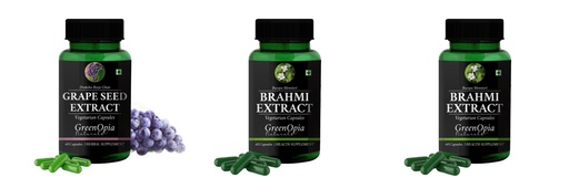 [BRSRYGAOBAIAKFY4] Grape-seed-extract-60-vegetarian-capsules, Brahmi-vegetarian-capsules, Brahmi-vegetarian-capsules Combo | Convenient Nutrition & Wellness Routine | Multi-Product Pack