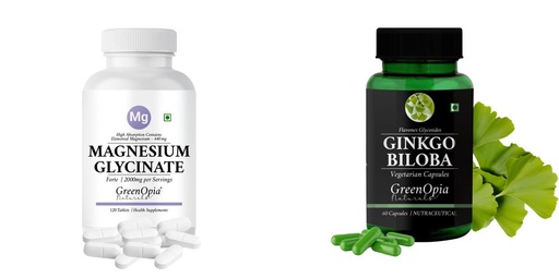 [BRSRYGAOBAOQ2YDP] Magnesium-glycinate-forte-tablets, Ginkgo-biloba-vegetarian-capsules Combo | Convenient Nutrition & Wellness Routine | Multi-Product Pack