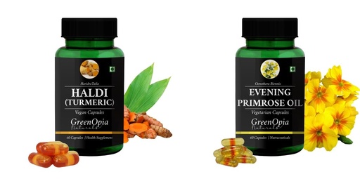 [BRSRYGAOBACW2YAY] Haldi-oil-vegetarian-capsules, Evening-primrose-oil-vegetarian-capsules Combo | Convenient Nutrition & Wellness Routine | Multi-Product Pack