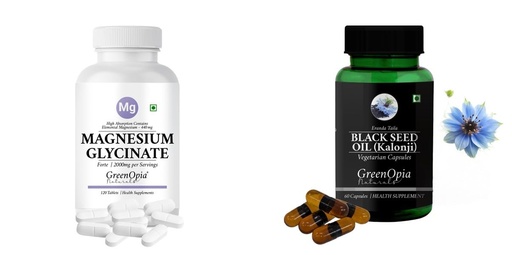 [BRSRYGAOBAAWMYD3] Magnesium-glycinate-forte-tablets, Black-seed-oil-capsules Combo | Convenient Nutrition & Wellness Routine | Multi-Product Pack