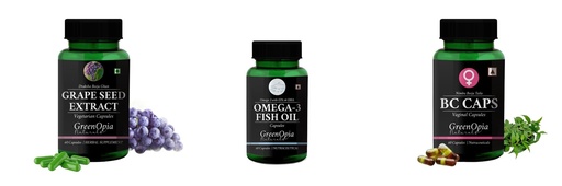 [BRSRYGAOBB6RQ3TX] Grape-seed-extract-60-vegetarian-capsules, Fish-oil-capsules, Bc-caps-vaginal-capsules Combo | Convenient Nutrition & Wellness Routine | Multi-Product Pack