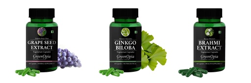 [BRSRYGAOBB5BAFDX] Grape-seed-extract-60-vegetarian-capsules, Ginkgo-biloba-vegetarian-capsules, Brahmi-vegetarian-capsules Combo | Convenient Nutrition & Wellness Routine | Multi-Product Pack