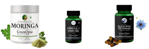 [BRSRYGAOBEIWK3DA] Moringa-oleifera-powder, Fish-oil-capsules, Black-seed-oil-capsules Combo | Convenient Nutrition & Wellness Routine | Multi-Product Pack
