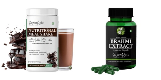 [BRSRYGAOBMIRU3D5] Nutritional-meal-shake-chocolate, Brahmi-vegetarian-capsules Combo | Convenient Nutrition & Wellness Routine | Multi-Product Pack