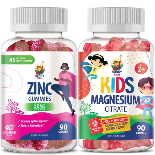 [BRSROCYOCMPQAETZ] SUNNY SAM Zinc Gummies for Adults & Magnesium Gummies for Kids & Adults - 100mg - Calm Magnesium Chews
