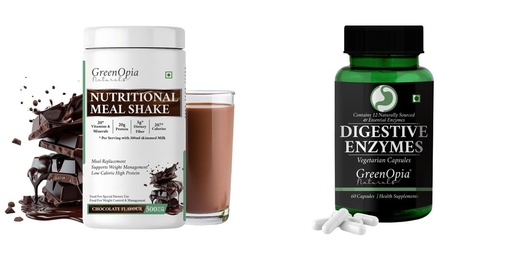 [BRSRYGAOBMCAGC3P] Nutritional-meal-shake-chocolate, Digestive-enzymes-60-vegetarian-capsules Combo | Convenient Nutrition & Wellness Routine | Multi-Product Pack