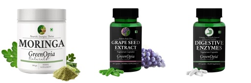 [BRSRYGAOBNYR63TP] Moringa-oleifera-powder, Grape-seed-extract-60-vegetarian-capsules, Digestive-enzymes-60-vegetarian-capsules Combo | Convenient Nutrition & Wellness Routine | Multi-Product