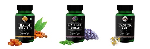 [BRSRYGAOBN7WC3AY] Haldi-oil-vegetarian-capsules, Grape-seed-extract-60-vegetarian-capsules, Castor-oil-vegetarian-capsules Combo | Convenient Nutrition & Wellness Routine | Multi-Product Pack