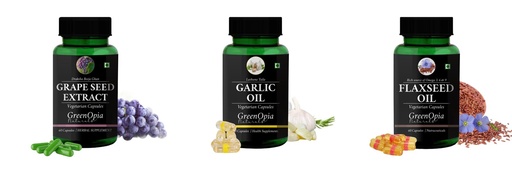[BRSRYGAOAQIQ4336] Grape-seed-extract-60-vegetarian-capsules, Garlic-oil-vegetarian-capsules, Flax-seed-oil-vegetarian-capsules Combo | Convenient Nutrition & Wellness Routine | Multi-Product