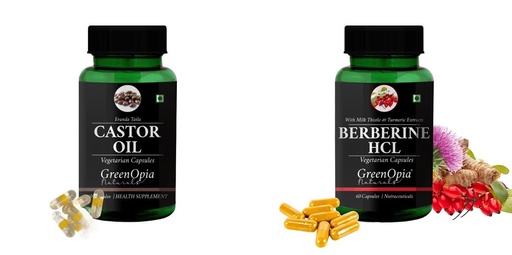 [BRSRYGAOAQBAKETZ] Castor-oil-vegetarian-capsules, Berberine-hcl-vegetarian-capsules Combo | Convenient Nutrition & Wellness Routine | Multi-Product Pack