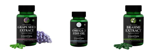 [BRSRYGAOAQBBGG3X] Grape-seed-extract-60-vegetarian-capsules, Fish-oil-capsules, Brahmi-vegetarian-capsules Combo | Convenient Nutrition & Wellness Routine | Multi-Product Pack