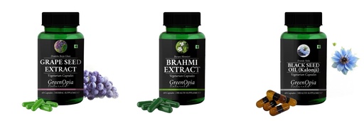 [BRSRYGAOAQBQ22TV] Grape-seed-extract-60-vegetarian-capsules, Brahmi-vegetarian-capsules, Black-seed-oil-capsules Combo | Convenient Nutrition & Wellness Routine | Multi-Product Pack