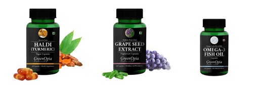 [BRSRYGAOAUFBOETB] Haldi-oil-vegetarian-capsules, Grape-seed-extract-60-vegetarian-capsules, Fish-oil-capsules Combo | Convenient Nutrition & Wellness Routine | Multi-Product Pack