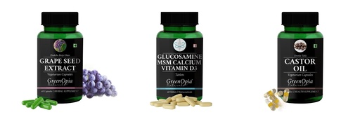 [BRSRYGAOAV6WE3TU] Grape-seed-extract-60-vegetarian-capsules, Glucosamine-msm-tablets, Castor-oil-vegetarian-capsules Combo | Convenient Nutrition & Wellness Routine | Multi-Product Pack