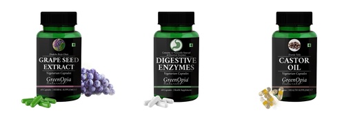 [BRSRYGAOA4NGGC3K] Grape-seed-extract-60-vegetarian-capsules, Digestive-enzymes-60-vegetarian-capsules, Castor-oil-vegetarian-capsules Combo | Convenient Nutrition & Wellness Routine | Multi-P