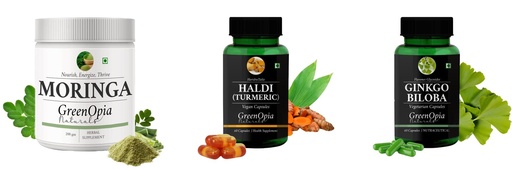 [BRSRYGAOA4DQAA3P] Moringa-oleifera-powder, Haldi-oil-vegetarian-capsules, Ginkgo-biloba-vegetarian-capsules Combo | Convenient Nutrition & Wellness Routine | Multi-Product Pack