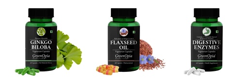 [BRSRYGAOA4CBSD3K] Ginkgo Biloba, Flax Seed Oil & Digestive Enzymes Capsules Combo