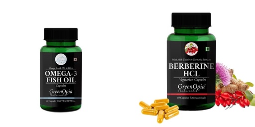 [BRSRYGAOA5YR43LU] Fish-oil-capsules, Berberine-hcl-vegetarian-capsules Combo | Convenient Nutrition & Wellness Routine | Multi-Product Pack