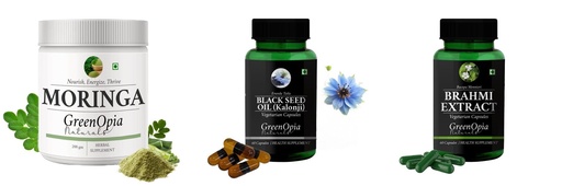 [BRSRYGAOA5YWAHTH] Moringa-oleifera-powder, Black-seed-oil-capsules, Brahmi-vegetarian-capsules Combo | Convenient Nutrition & Wellness Routine | Multi-Product Pack