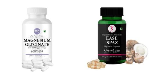 [BRSRYGAOA54BE3T7] Magnesium-glycinate-forte-tablets, Ease-spaz-vegetarian-capsules Combo | Convenient Nutrition & Wellness Routine | Multi-Product Pack