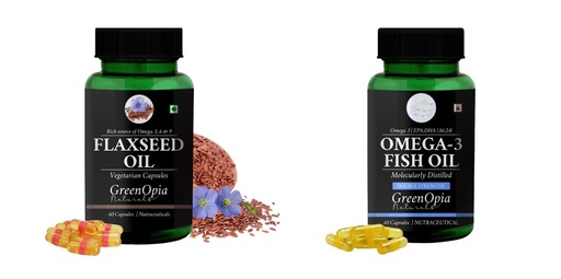 [BRSRYGAOAAIAYD35] Flax-seed-oil-vegetarian-capsules, Fish-oil-double-strength Combo | Convenient Nutrition & Wellness Routine | Multi-Product Pack
